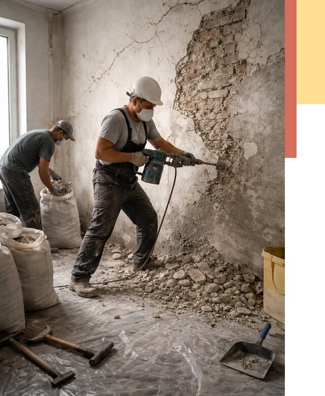 Демонтаж штукатурки со стен в Раменском от 7300 руб/м² — быстро и недорого | ОТДЕЛОЧНИК-Рмн