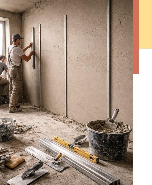 Штукатурка стен по маякам в Раменском от 5576 руб./м² — выравнивание под ключ | ОТДЕЛОЧНИК-Рмн