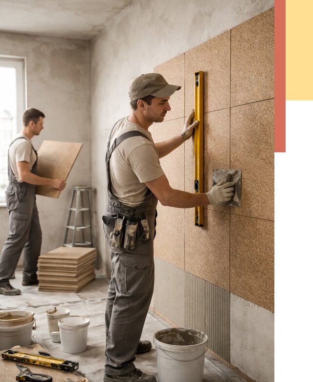 Монтаж пробковых панелей на стены в Раменском от 3549 руб. — ОТДЕЛОЧНИК-Рмн