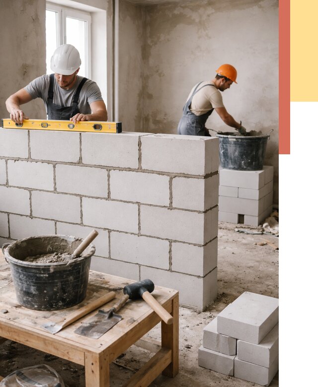 Кладка перегородок из газобетона в Раменском от 3244 руб. под ключ | ОТДЕЛОЧНИК-Рмн