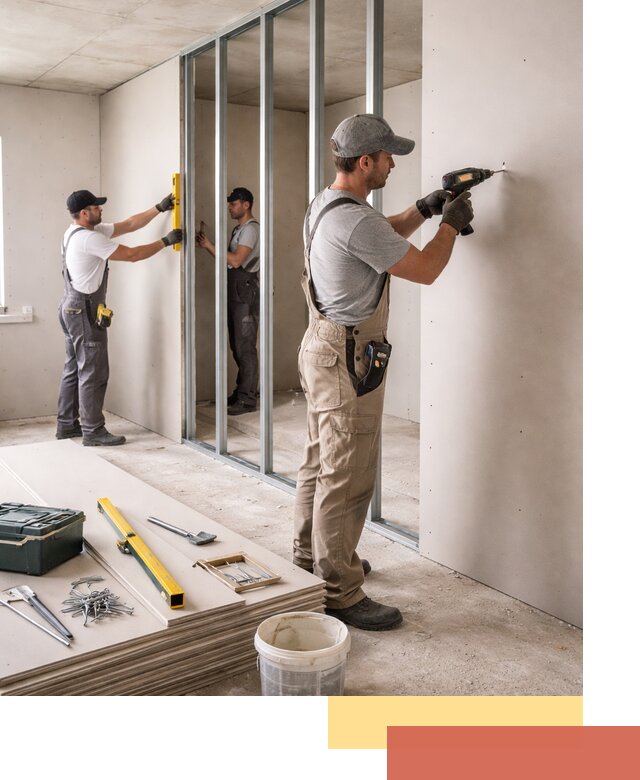 Однослойная перегородка из гипсокартона в Раменском под ключ, монтаж и отделка