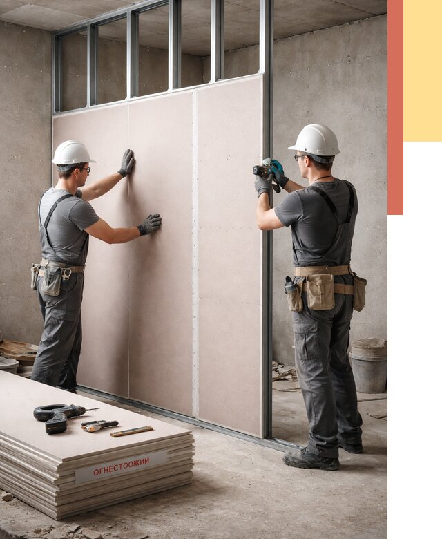 Перегородка из огнестойкого гипсокартона в Раменском от 1876 руб. под ключ | ОТДЕЛОЧНИК-Рмн