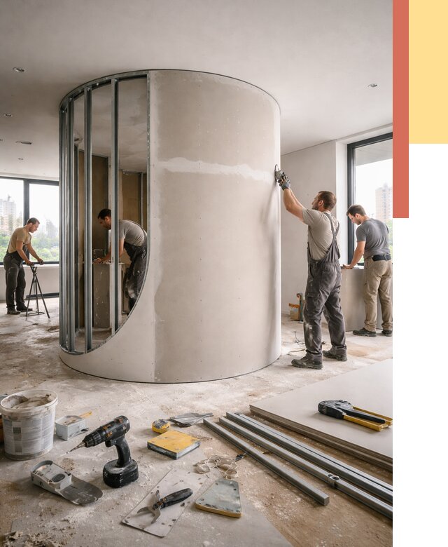 Радиусная перегородка из гипсокартона в Раменском от 2940 руб. под ключ | ОТДЕЛОЧНИК-Рмн