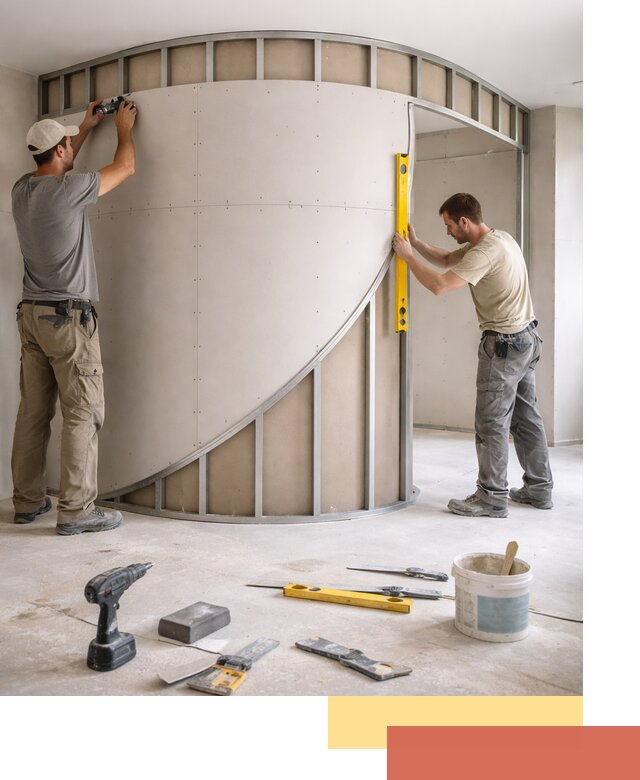 Радиусная перегородка из гипсокартона в Раменском под ключ