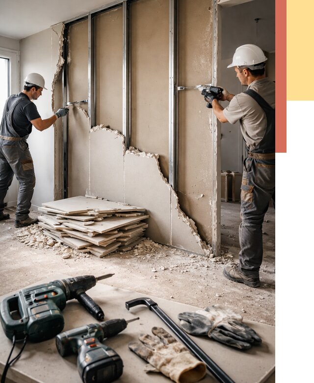 Демонтаж перегородки из гипсокартона в Раменском от 1217 руб. быстро и недорого | ОТДЕЛОЧНИК-Рмн