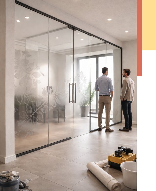 Стеклянные перегородки с рисунком в Раменском от 12674 руб. монтаж и нанесение | ОТДЕЛОЧНИК-Рмн