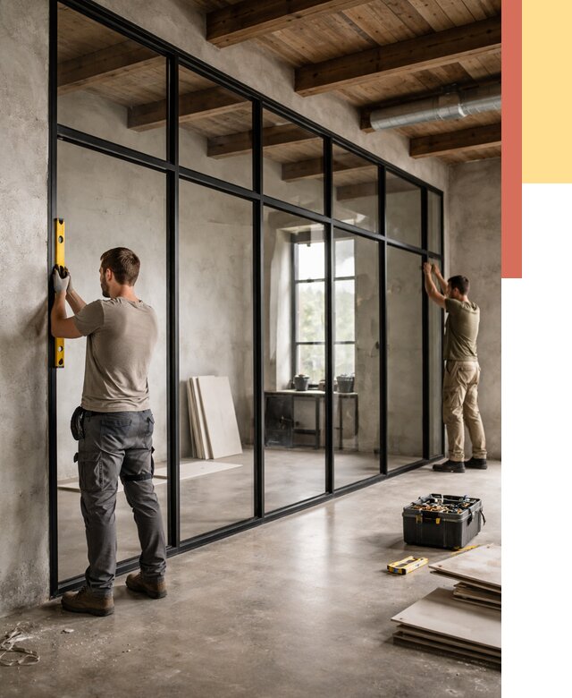 Стеклянные перегородки лофт в Раменском от 10646 руб. под ключ | ОТДЕЛОЧНИК-Рмн