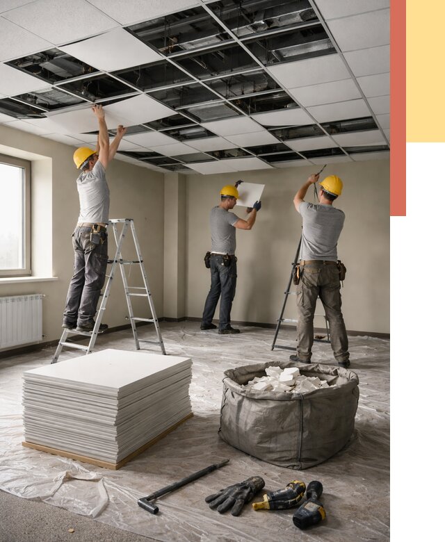 Демонтаж потолка Армстронг в Раменском от 4563 руб. быстро и недорого | ОТДЕЛОЧНИК-Рмн