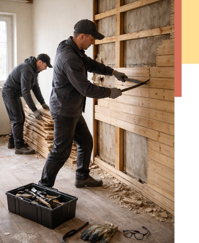 Демонтаж вагонки в Раменском от 3853 руб/м2 — быстро и недорого | ОТДЕЛОЧНИК-Рмн