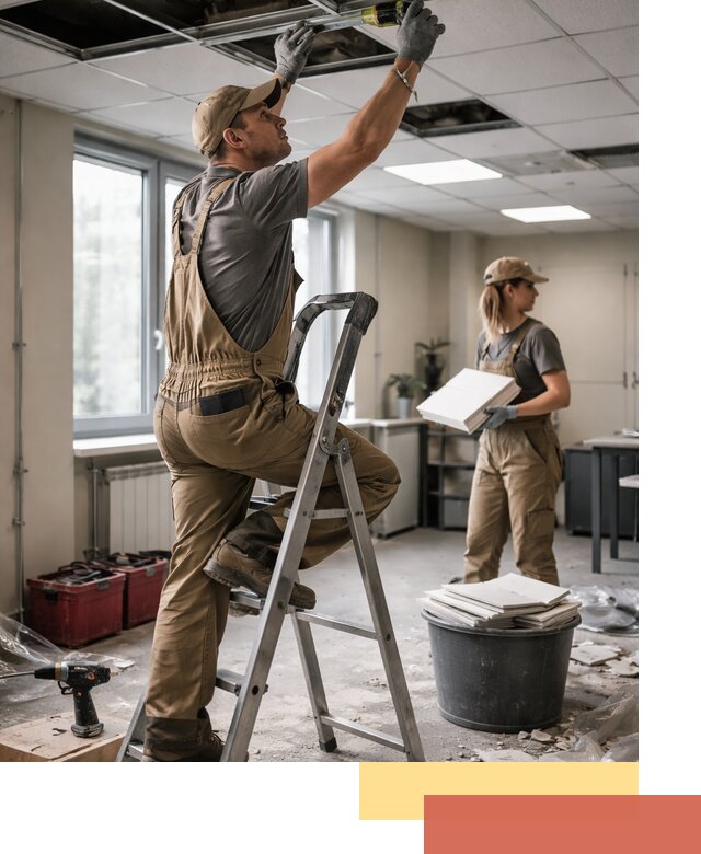 Ремонт потолка Армстронг и замена плит в Раменском