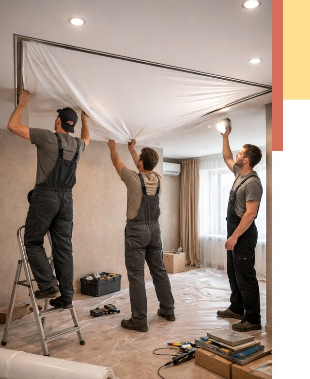 Монтаж ПВХ натяжного потолка в Раменском от 3549 руб. под ключ | ОТДЕЛОЧНИК-Рмн