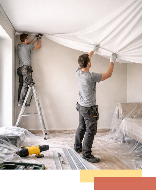 Монтаж тканевого натяжного потолка в Раменском недорого и быстро