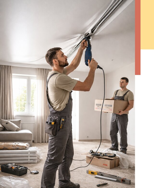 Монтаж сатинового натяжного потолка в Раменском от 3549 руб. | Быстро, недорого — ОТДЕЛОЧНИК-Рмн