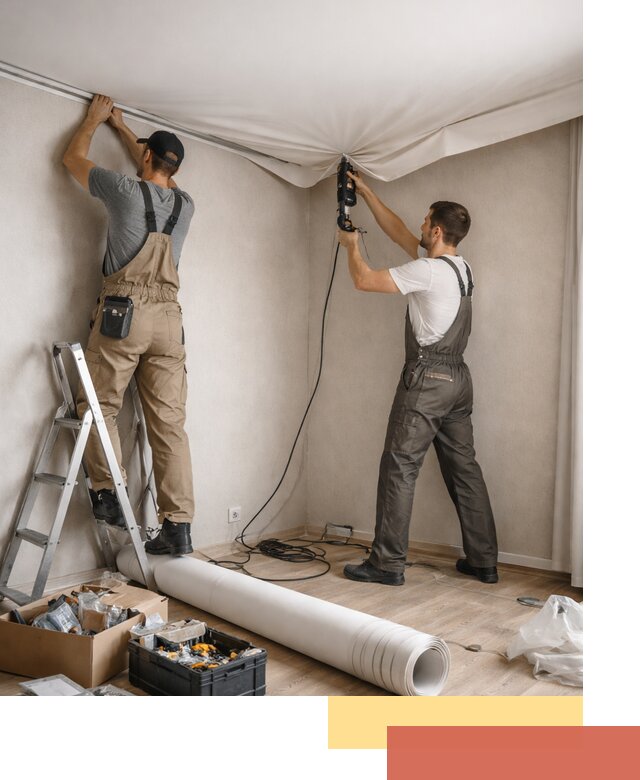 Монтаж цветного натяжного потолка в Раменском за один день