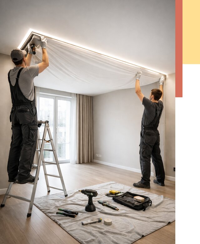 Монтаж парящего натяжного потолка в Раменском от 4563 руб. быстро и недорого | ОТДЕЛОЧНИК-Рмн