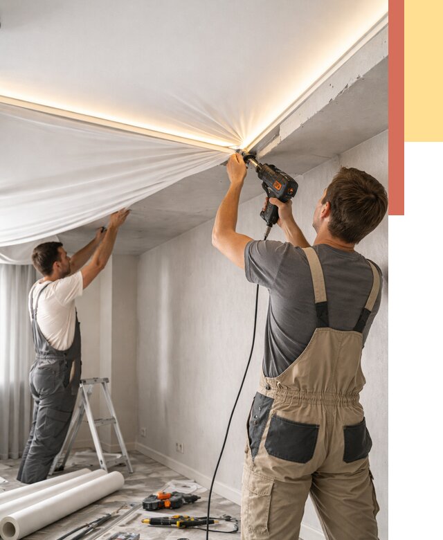 Монтаж натяжного потолка с подсветкой в Раменском от 963 руб. | ОТДЕЛОЧНИК-Рмн