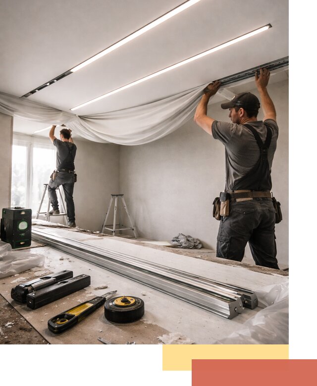 Монтаж натяжных потолков со световыми линиями в Раменском