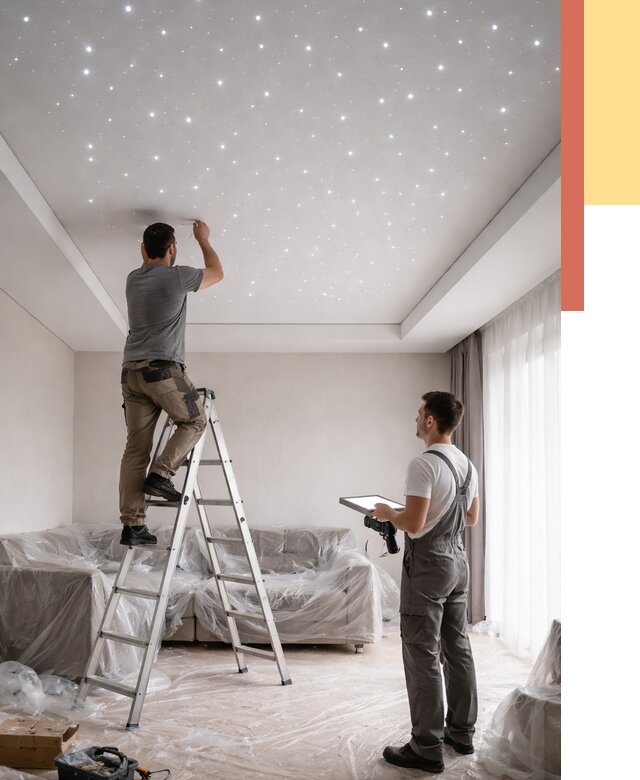 Монтаж натяжного потолка «звездное небо» в Раменском от 6590 руб. | ОТДЕЛОЧНИК-Рмн