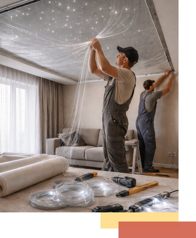 Монтаж натяжного потолка «Звездное небо» в Раменском