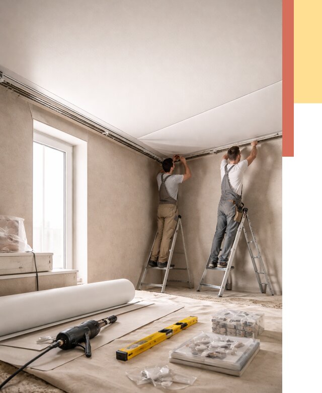 Монтаж натяжного потолка в спальне в Раменском от 3853 руб. под ключ | ОТДЕЛОЧНИК-Рмн