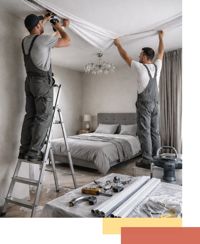 Монтаж натяжного потолка в спальне в Раменском