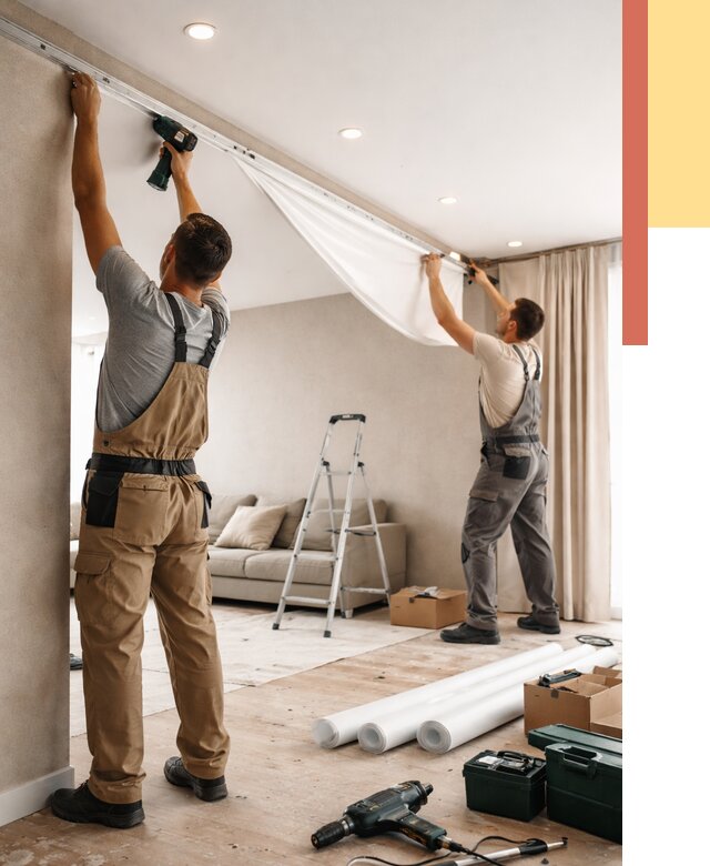 Монтаж натяжного потолка в гостиной в Раменском от 558 руб. | ОТДЕЛОЧНИК-Рмн