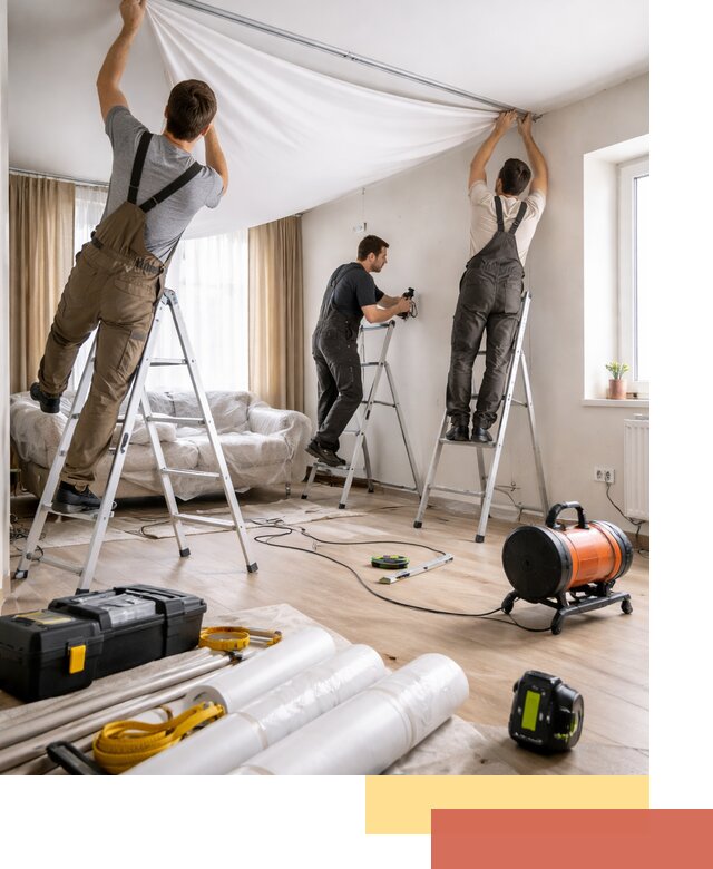 Монтаж натяжного потолка в гостиной в Раменском