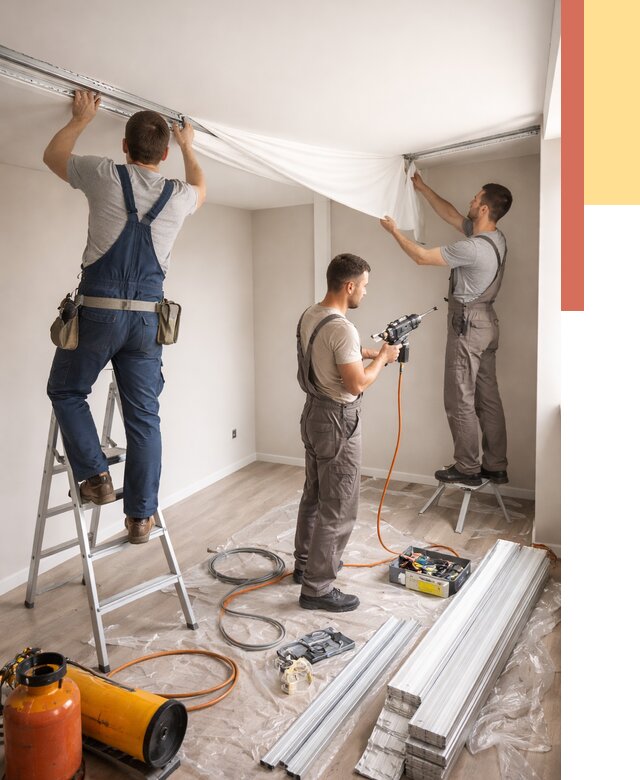 Монтаж натяжного потолка в студии в Раменском от 5576 руб. — быстро и недорого | ОТДЕЛОЧНИК-Рмн