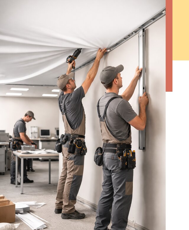 Монтаж натяжного потолка в офисе в Раменском от 456 руб/м² — быстро и недорого | ОТДЕЛОЧНИК-Рмн