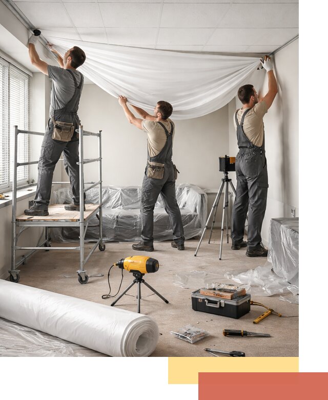 Монтаж натяжного потолка в офисе в Раменском