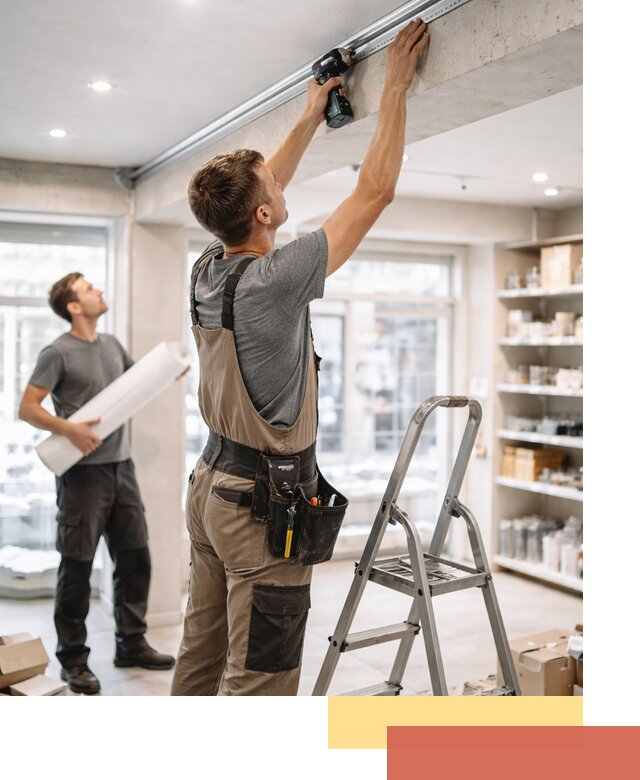 Монтаж натяжных потолков в магазине в Раменском