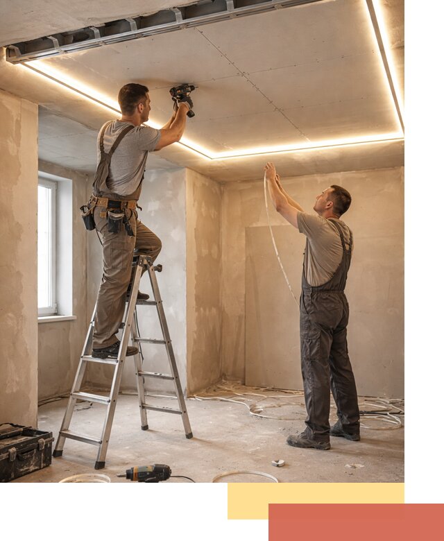 Потолок из гипсокартона с подсветкой в Раменском